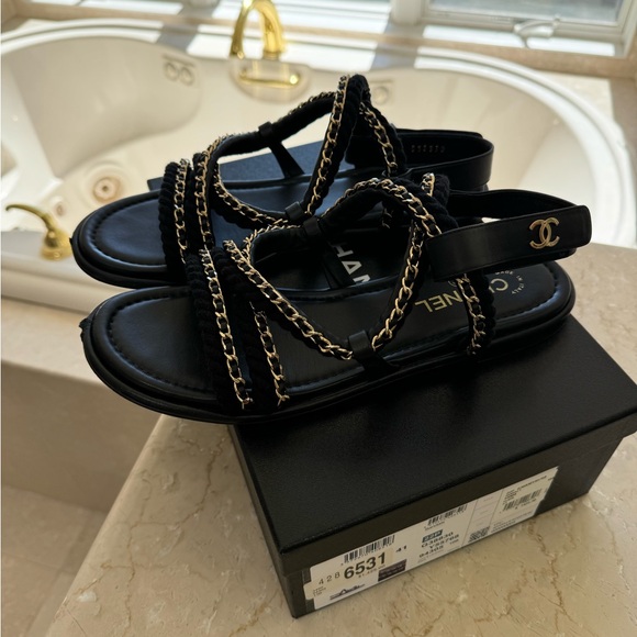 Chanel flat sandals size 41 black leather rope - Picture 2 of 7
